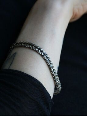 1970-90's Mexican Taxco Sterling Silver Chevron & Beaded Bracelet